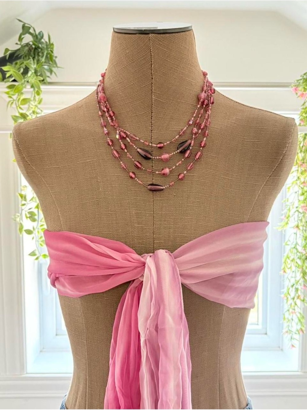 Pink Layered Beaded Necklace - Women's Accessories